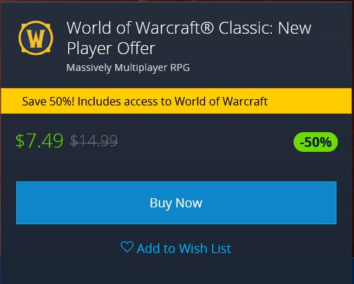 50% Discount On New Wow Classic Subscriptions Through Feb 24th