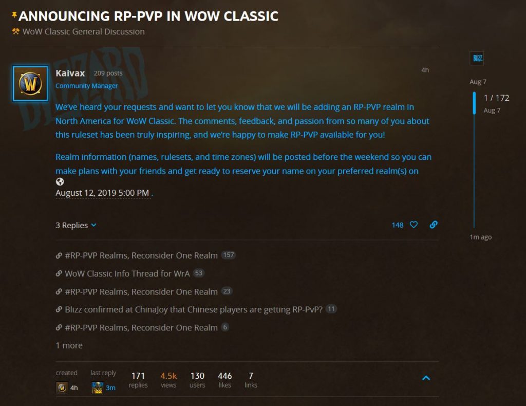 Blizzard Announces Rp Pvp Realms Will Be Available At Launch