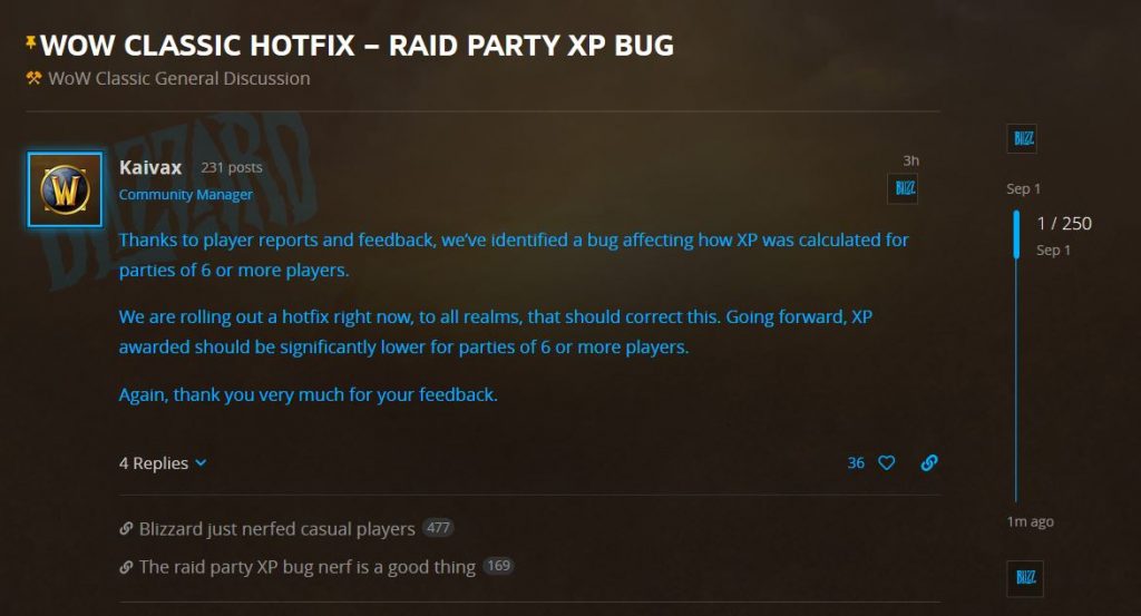 Blizzard Applies Hotfix To Remove Xp Bug For Raid Parties