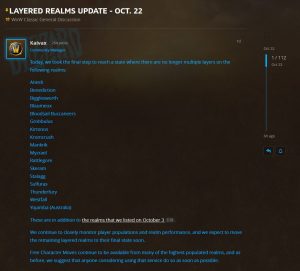 Blizzard Posts An Update About Layering In Multiple Realms