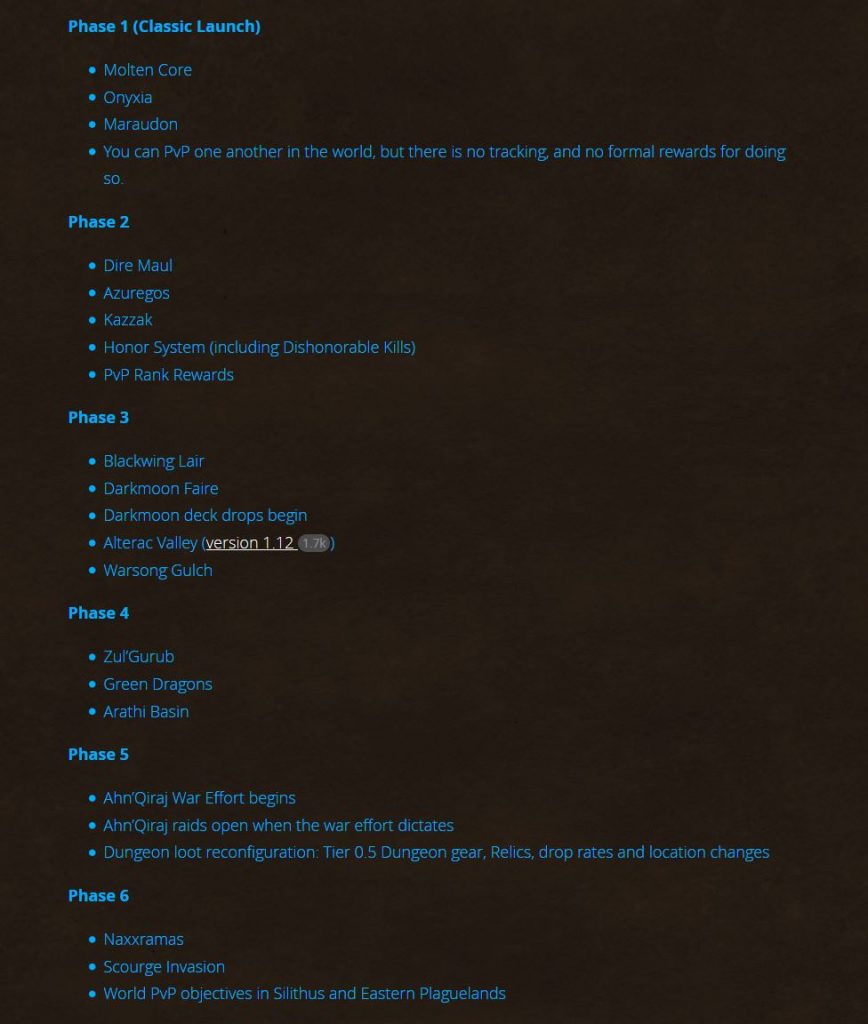 Blizzard releases the PVP content plan for WoW Classic