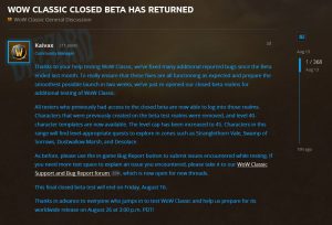 Blizzard Reopens The Wow Classic Beta With Lvl 40 Character Templates