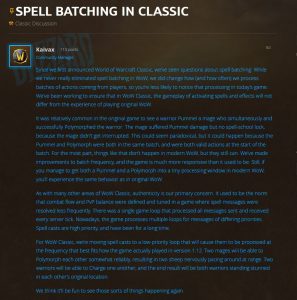 Blizzard talks about Spell Batching in WoW Classic