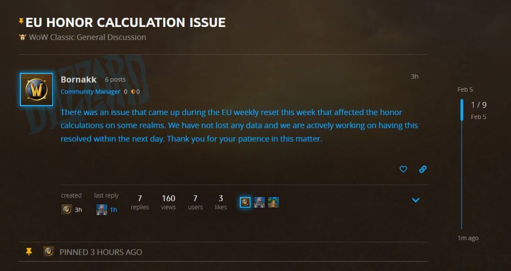Honor Calculation Bug Currently Affecting Eu Realms In Wow Classic