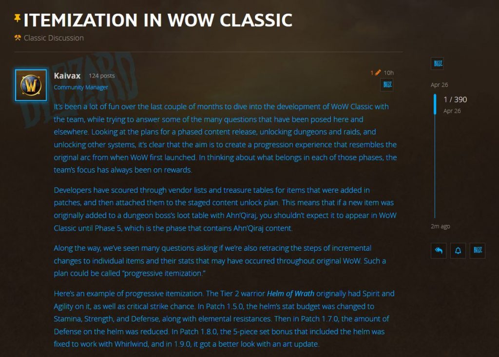 Itemization in WoW Classic explained by Blizzard