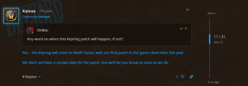 Keyring To Be Added Later This Year In Wow Classic
