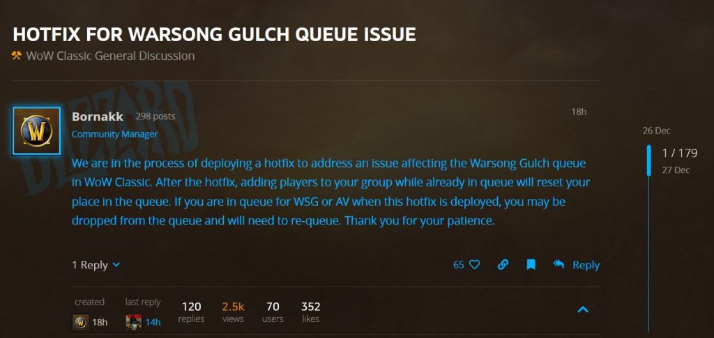 Wsg Queue Issue Hotfixed In Wow Classic