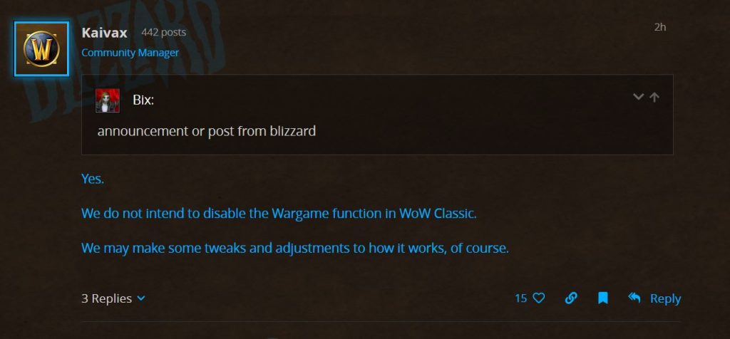 Wargames Are Coming To Wow Classic