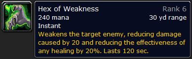 WoW Classic Hex of Weakness Spell