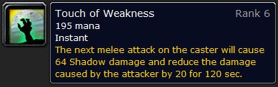 WoW Classic Touch of Weakness Spell