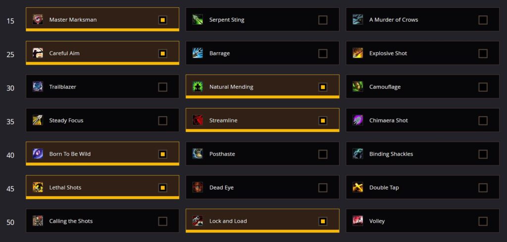 marksmanship hunter dps talents shadowlands