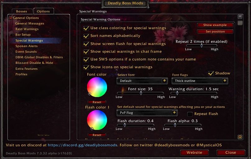 wow addon deadly boss mods dbm special warning options