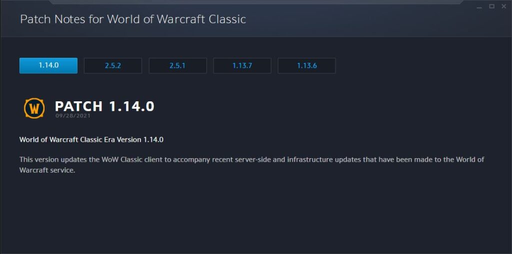 wow classic era updated to version 1.14.0