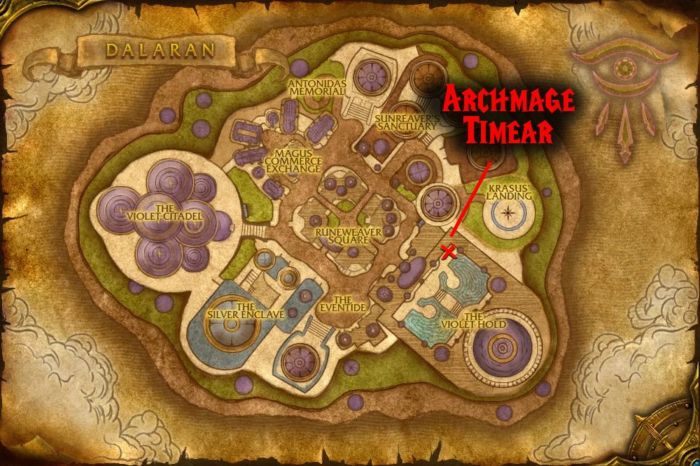 location of archmage timear for daily dungeon quest guide wotlk