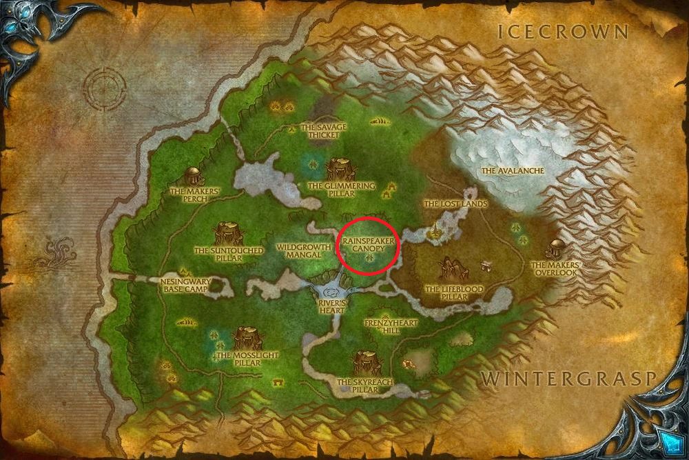 location of rainspeaker canopy sholazar basin dailies wotlk