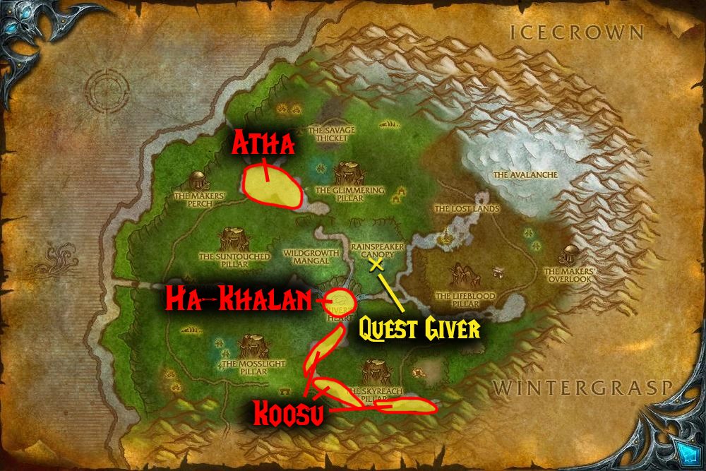 quest map for a cleansing song wotlk oracles dailies
