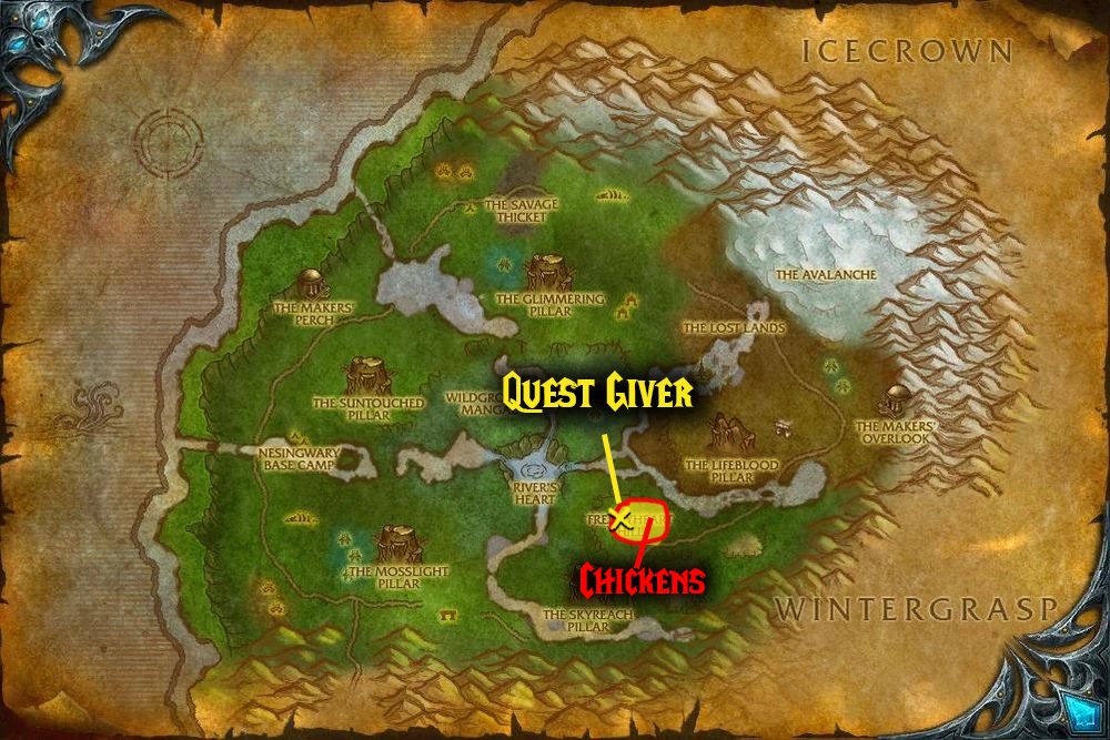 quest map for chicken party frenzyheart daily quests wotlk