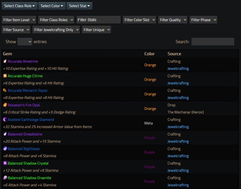 wotlk classic gems list and tool