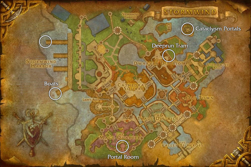 stormwind portals and boats map