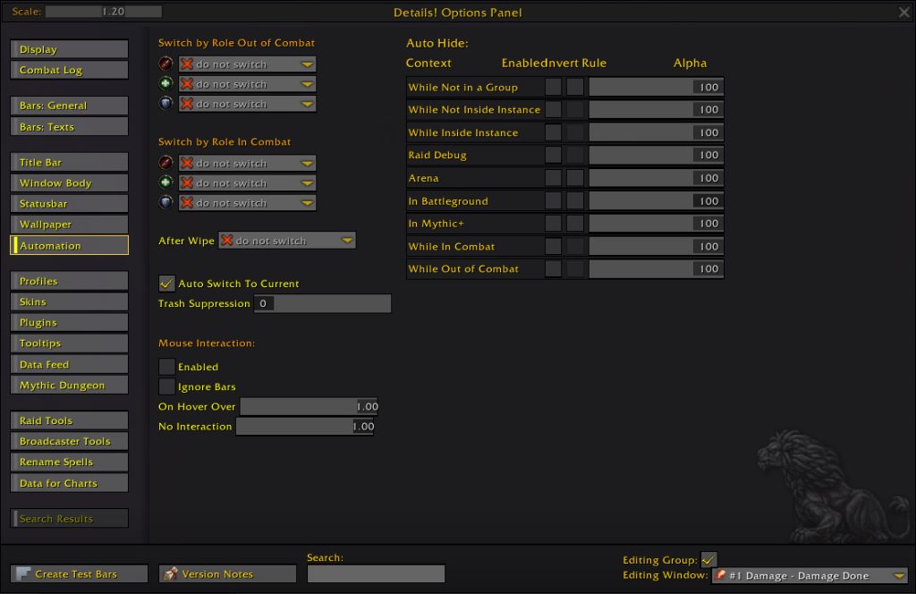 details damage meter addon options automation