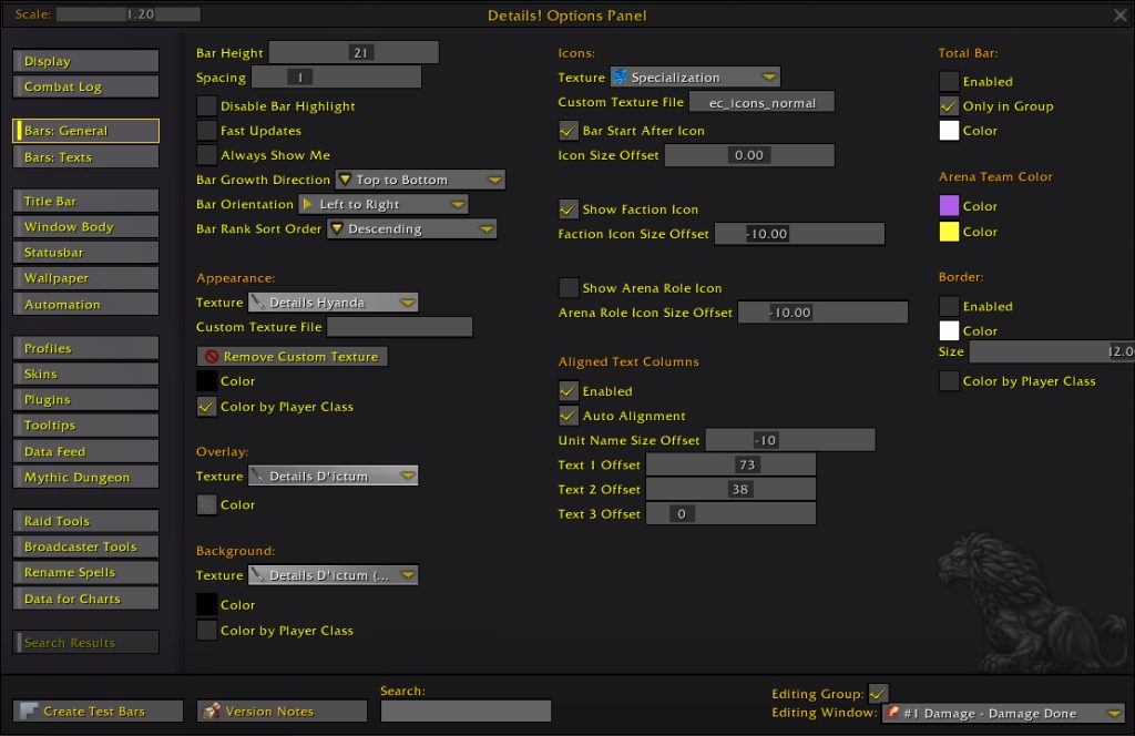 details damage meter addon options bars general