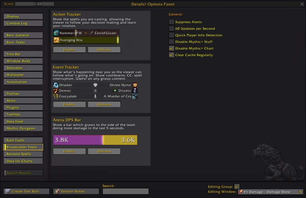 details damage meter addon options broadcaster tools