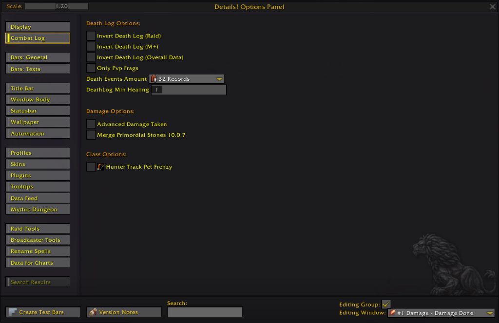 details damage meter addon options combat log