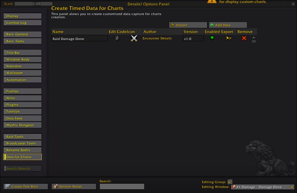 details damage meter addon options data for charts