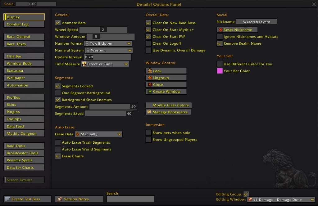 details damage meter addon options panel