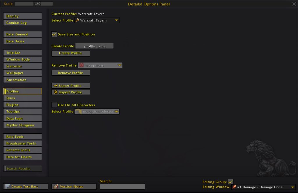 details damage meter addon options profiles