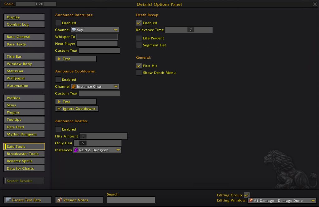 details damage meter addon options raid tools