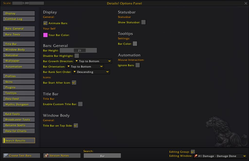 details damage meter addon options search results