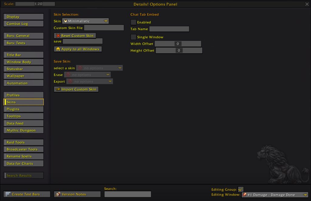 details damage meter addon options skins