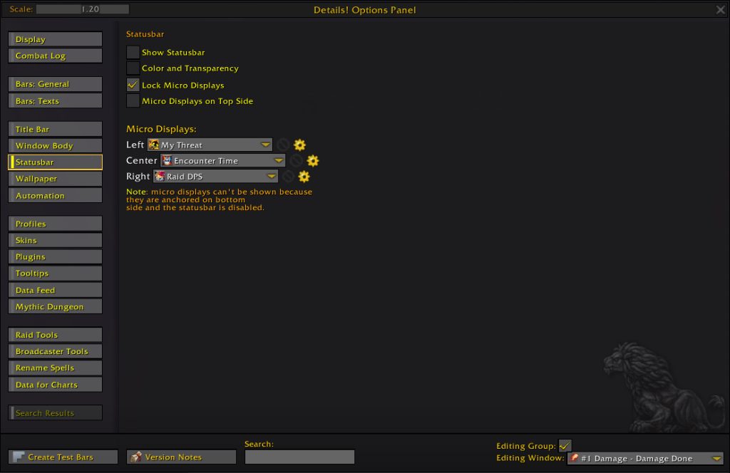 details damage meter addon options statusbar