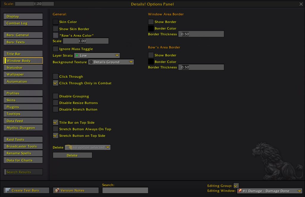 details damage meter addon options window body