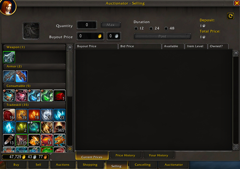 auctionator addon auction house selling