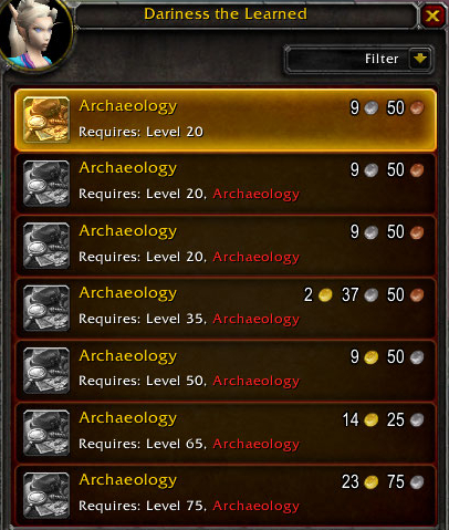 wow cataclysm archeology trainer