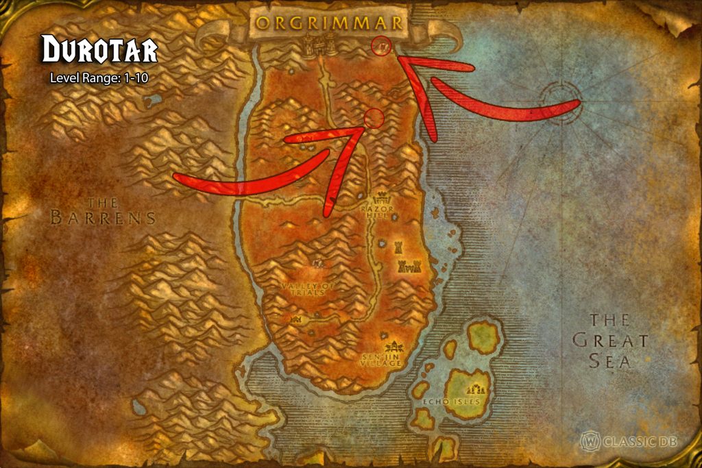 burning blade cultist durotar location of living flame rune sod map