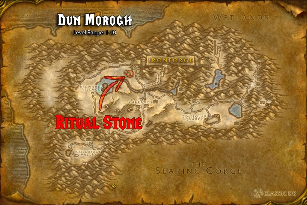map location of ritual stone demonic grace rune sod dun morogh warlock rune wow