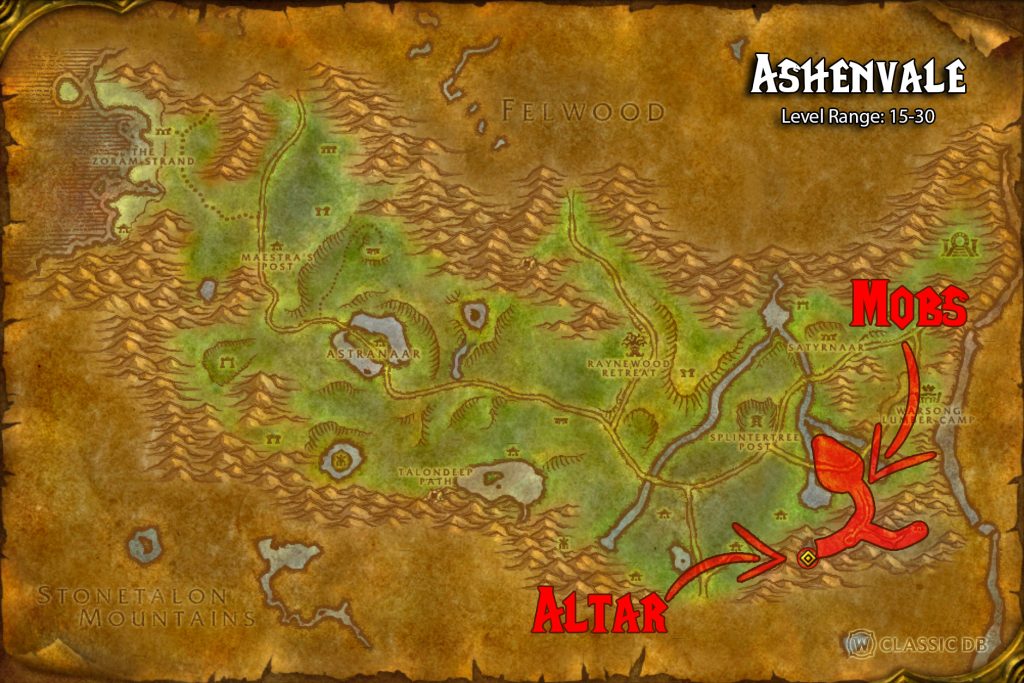 map location of altar and mobs metamorphosis rune sod ashenvale warlock rune wow