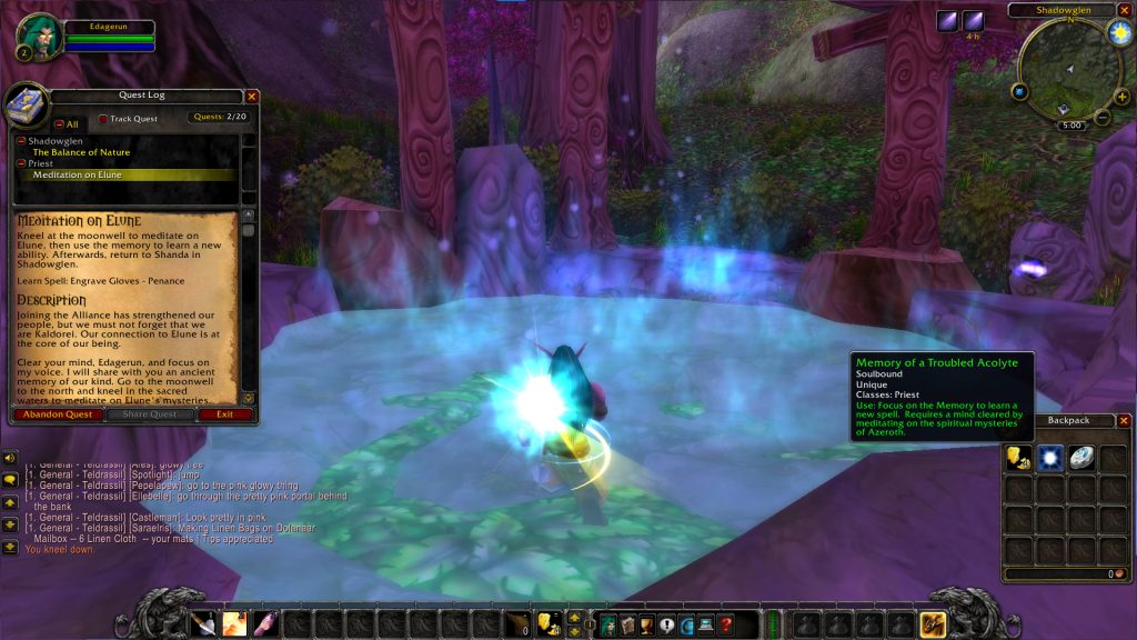 wow sod priest penance rune night elf kneeling in moonwell