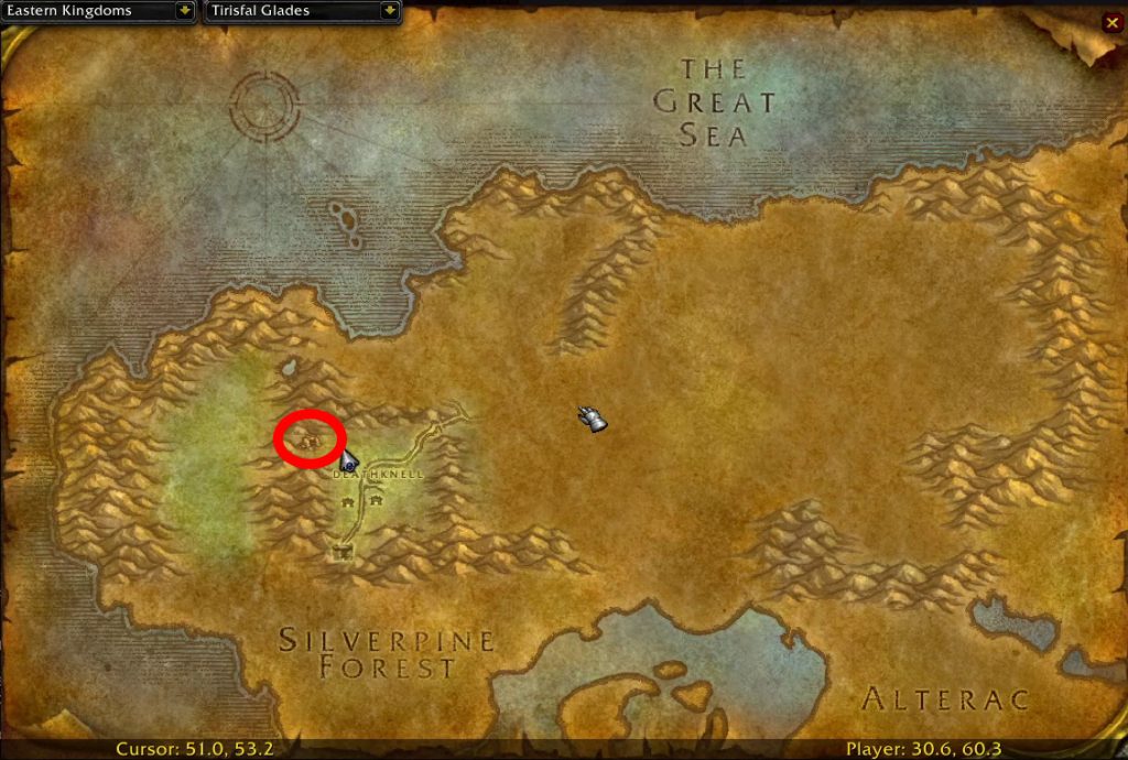 wow sod undead warrior victory rush rune chest mine map location