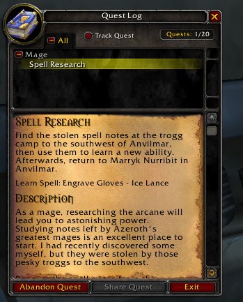 Spell Research Gnome quest from Mage Trainer Dun Morogh Ice Lance SoD Rune WoW
