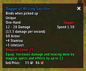 Dagger of Willing Sacrifice Bind On Pickup Season of Discovery