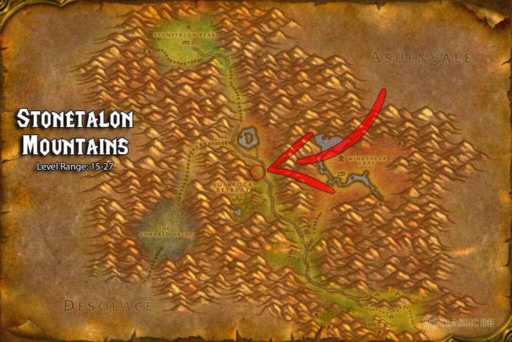 SoD Sleeping Bag Quest Stonetalon Mountains Entrance Map