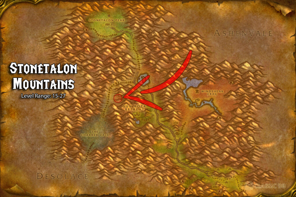 SoD Sleeping Bag Quest Stonetalon Mountains Camp Map