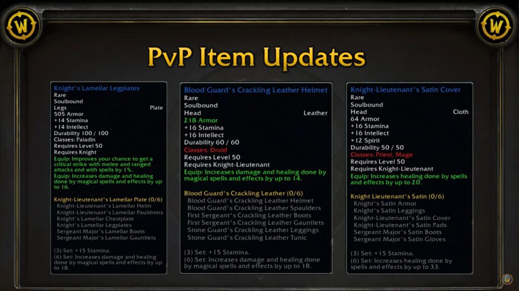 season of discovery blood moon updates, pvp class sets, and pvp currency changes