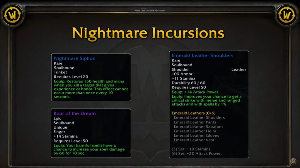 sod p3 nightmare incursion emerald warden rewards