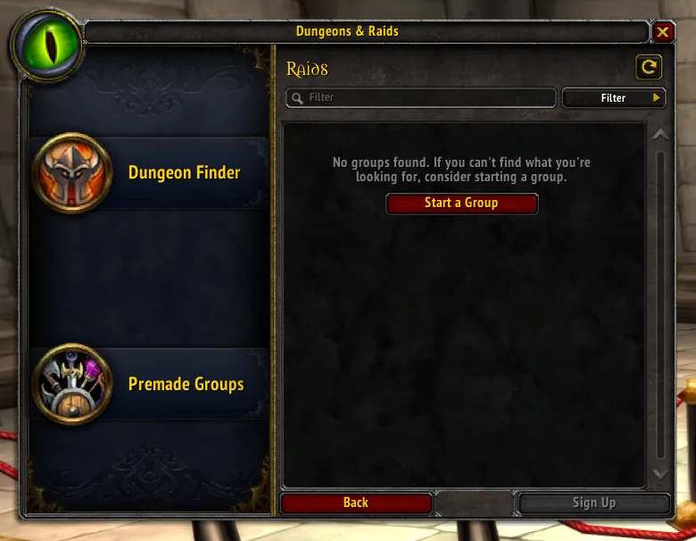 wrath classic empty looking for group tool