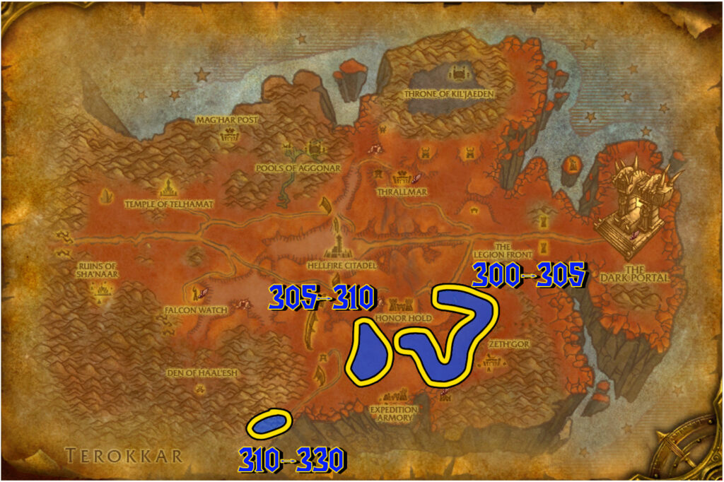 hellfire peninsula 300 330 cataclysm classic skinning map